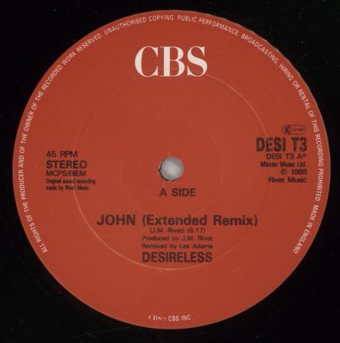 Desireless John 12" vinyl single (12 inch record / Maxi-single) UK DES12JO63658