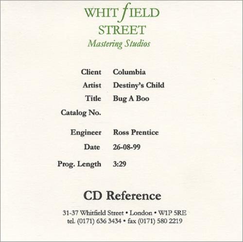 Destiny's Child Bug A Boo CD-R acetate UK DCHCRBU213736