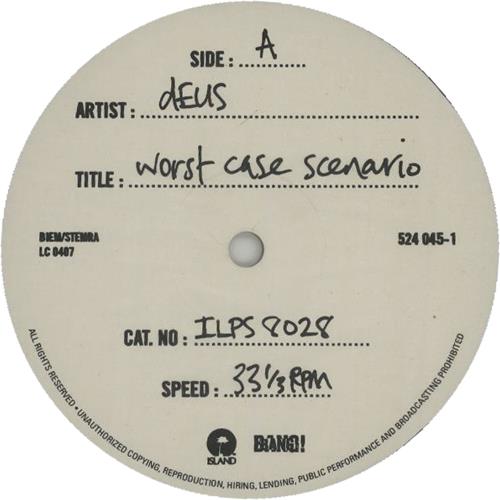 T-shirt Deus Worst Case Scenario - Design Photo Andy Willsher, Groupe De Rock Belge, Coupe Classique Coton
