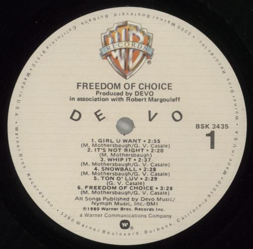 Devo Freedom Of Choice vinyl LP album (LP record) US DVOLPFR388352