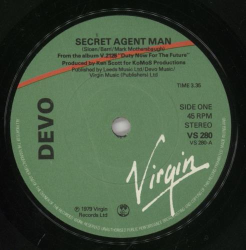 Devo Secret Agent Man 7" vinyl single (7 inch record / 45) UK DVO07SE669304