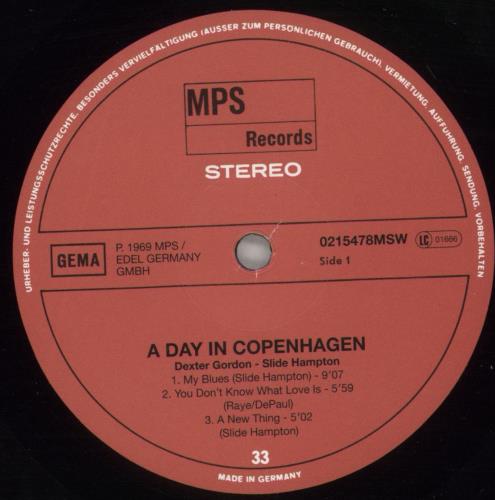Dexter Gordon A Day In Copenhagen vinyl LP album (LP record) German DD9LPAD881529