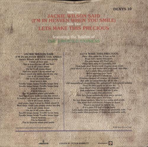 Dexys Midnight Runners Jackie Wilson Said (I'm In Heaven When You Smile) 7" vinyl single (7 inch record / 45) UK DEX07JA580534