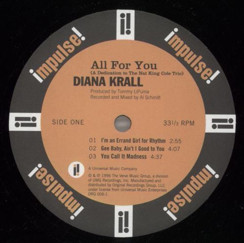 Diana Krall All For You 2-LP vinyl record set (Double LP Album) US DKR2LAL881625