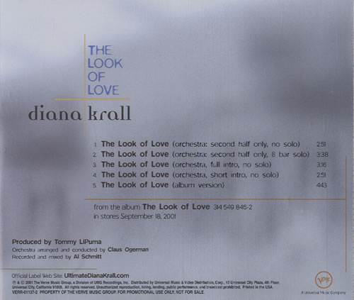Diana Krall The Look Of Love CD single (CD5 / 5") US DKRC5TH454401