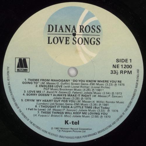Diana Ross Love Songs vinyl LP album (LP record) UK DIALPLO497992