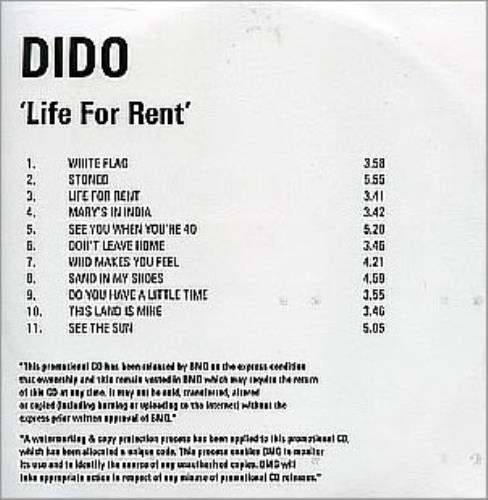 Dido Life For Rent CD-R acetate US ODICRLI287292