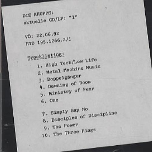 Die Krupps I CD-R acetate Austrian DIKCRI305138