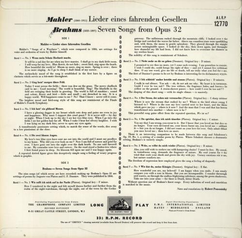 Dietrich Fischer-Dieskau Lieder Eines Fahrenden Gesellen / Seven Songs From Opus 32 vinyl LP album (LP record) UK D4-LPLI862054