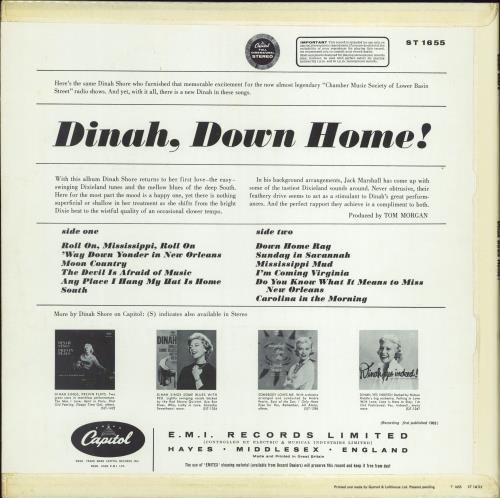Dinah Shore Dinah Down Home! vinyl LP album (LP record) UK D~SLPDI774562
