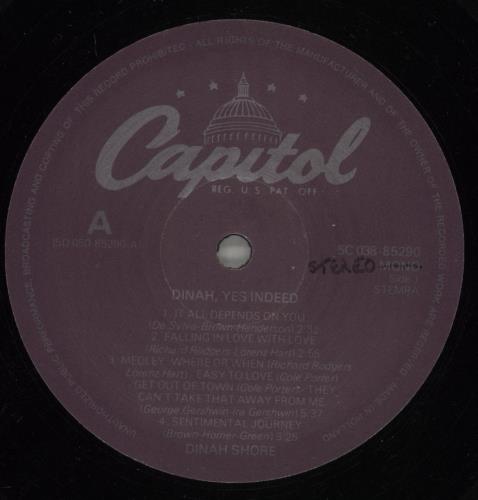 Dinah Shore Dinah, Yes Indeed! vinyl LP album (LP record) UK D~SLPDI879845