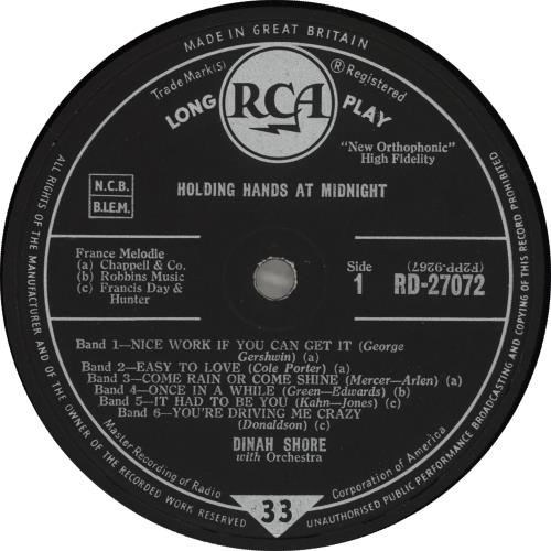 Dinah Shore Holding Hands At Midnight vinyl LP album (LP record) UK D~SLPHO531818