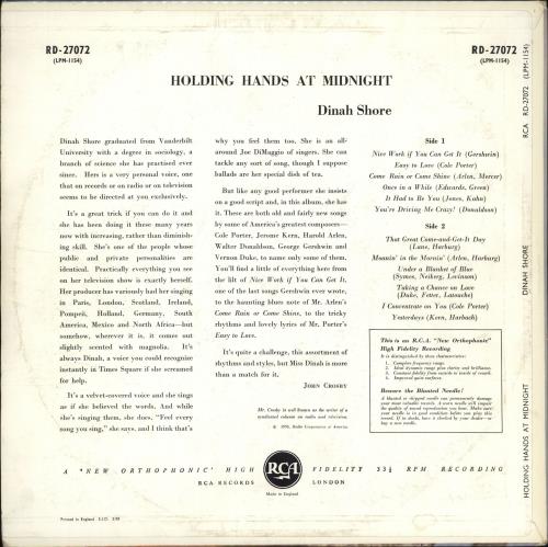Dinah Shore Holding Hands At Midnight vinyl LP album (LP record) UK D~SLPHO531818