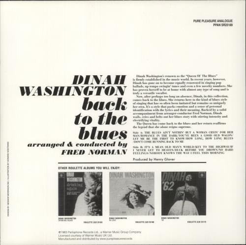 Dinah Washington Back To The Blues - 180 Gram Vinyl vinyl LP album (LP record) UK DNHLPBA864518