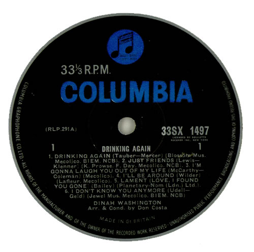 Dinah Washington Drinking Again vinyl LP album (LP record) UK DNHLPDR450618