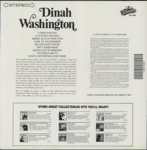 Dinah Washington Golden Classics vinyl LP album (LP record) US DNHLPGO888487