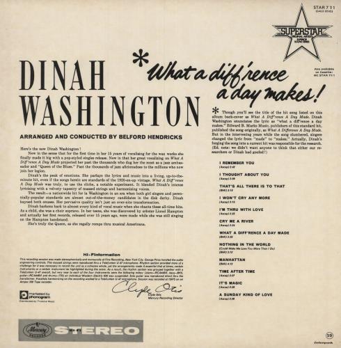 Dinah Washington What A Diff'rence A Day Makes! vinyl LP album (LP record) UK DNHLPWH749702