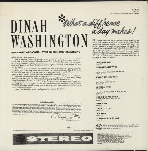 Dinah Washington What A Diff'rence A Day Makes! vinyl LP album (LP record) US DNHLPWH888485