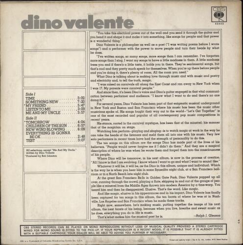 Dino Valenti Dino Valente vinyl LP album (LP record) UK DVILPDI871733