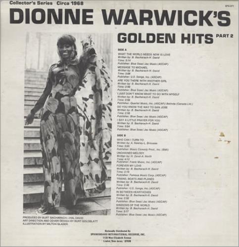 Dionne Warwick Golden Hits Part 2 vinyl LP album (LP record) US DIWLPGO251922