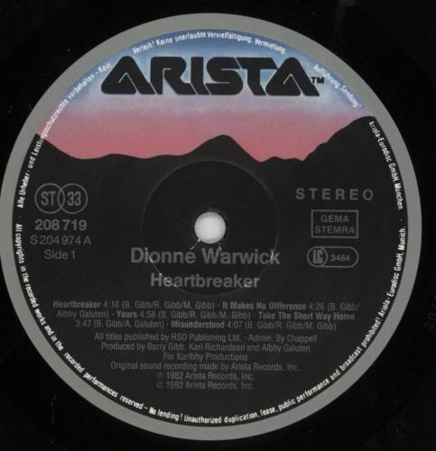 Dionne Warwick Heartbreaker vinyl LP album (LP record) German DIWLPHE816982