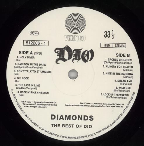 Dio Diamonds: The Best Of Dio vinyl LP album (LP record) UK DIOLPDI865040