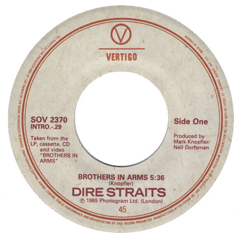 Dire Straits Brothers In Arms 7" vinyl single (7 inch record / 45) Canadian DIR07BR430401