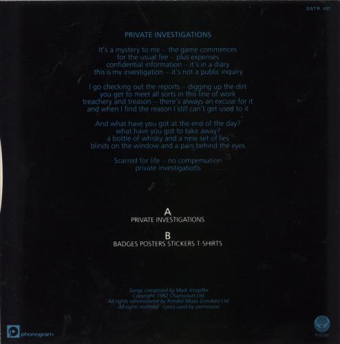 Dire Straits Private Investigations 10" vinyl single (10 inch record) UK DIR10PR02373
