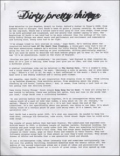 Dirty Pretty Things Waterloo To Anywhere media press pack US DIGPPWA379072