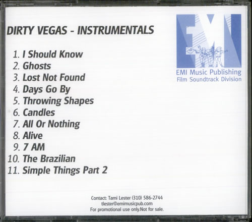 Dirty Vegas Dirty Vegas Instrumentals CD-R acetate US DTGCRDI524844