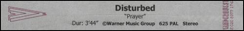 Disturbed Prayer video (VHS or PAL or NTSC) UK DURVIPR269807