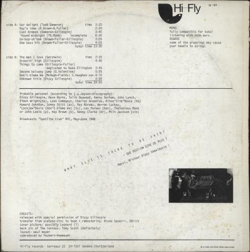 Dizzy Gillespie Live At The Spotlite vinyl LP album (LP record) French DB5LPLI578182