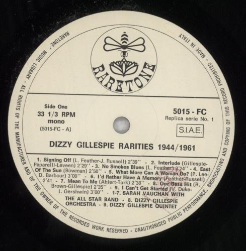 Dizzy Gillespie Rarities 1944/1961 vinyl LP album (LP record) Italian DB5LPRA835761