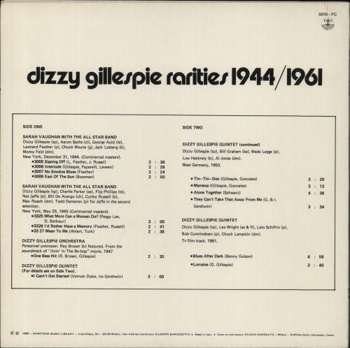 Dizzy Gillespie Rarities 1944/1961 vinyl LP album (LP record) Italian DB5LPRA835761