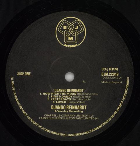 Django Reinhardt Django Reinhardt vinyl LP album (LP record) UK DR1LPDJ598938