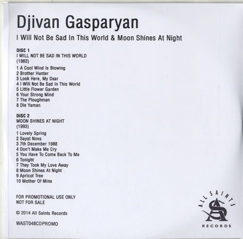 Djivan Gasparyan I Will Not Be Sad In This World & Moon Shines At Night CD-R acetate UK F4ICRIW614219