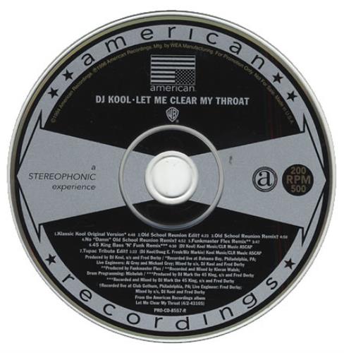 Let Me Clear My Throat Original DJ Kool Let Me Clear My Throat US Promo CD single (CD5 / 5") (401918)