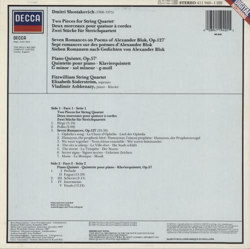 Dmitri Shostakovich Shostakovich: Piano Quintet - Seven Romances On Poems Of Alexander Blok vinyl LP album (LP record) Dutch S4ILPSH877767