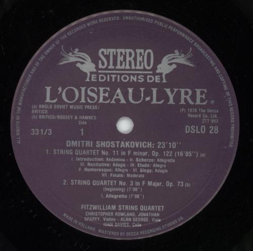 Dmitri Shostakovich Shostakovich: String Quartets Nos. 3 & 11 vinyl LP album (LP record) UK S4ILPSH880050