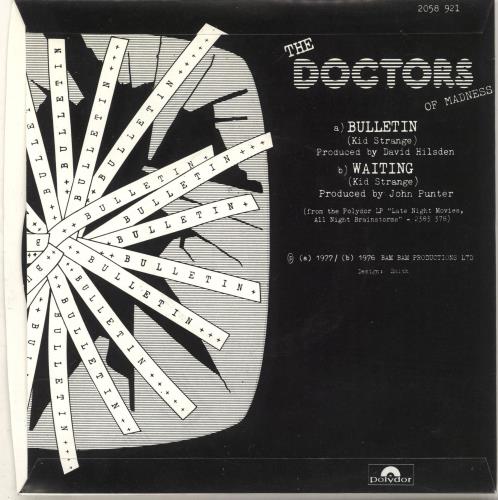Doctors Of Madness Bulletin 7" vinyl single (7 inch record / 45) UK DM207BU734673