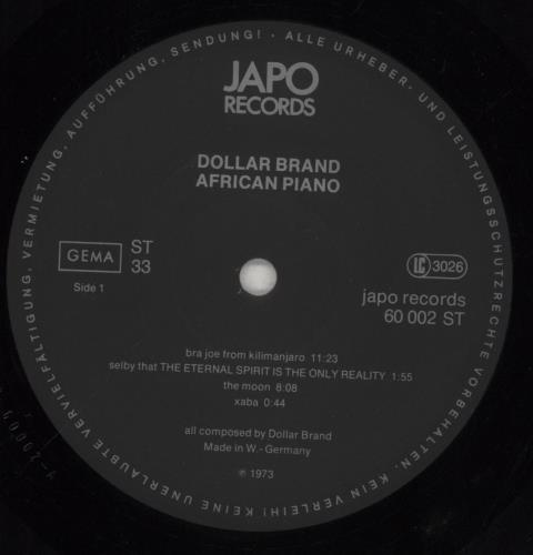 Dollar Brand African Piano vinyl LP album (LP record) German D~BLPAF812160