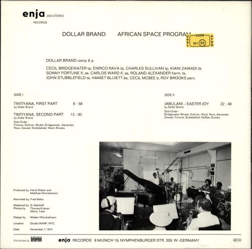 Dollar Brand African Space Program vinyl LP album (LP record) German D~BLPAF705246