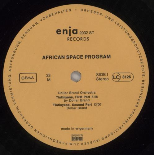 Dollar Brand African Space Program vinyl LP album (LP record) German D~BLPAF890015