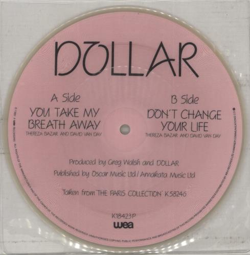 Dollar You Take My Breath Away 7" vinyl picture disc (7 inch picture disc single) UK DLL7PYO116113