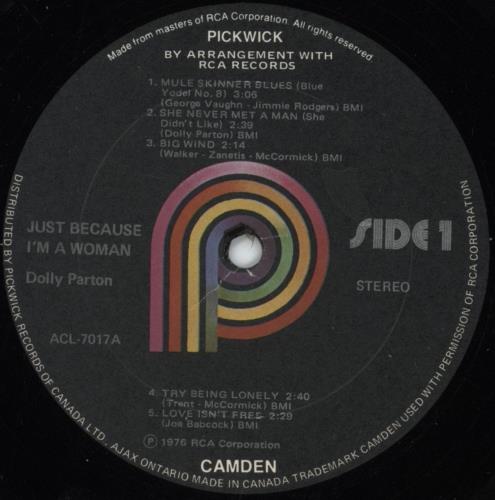 Dolly Parton Just Because I'm A Woman vinyl LP album (LP record) Canadian PARLPJU881970