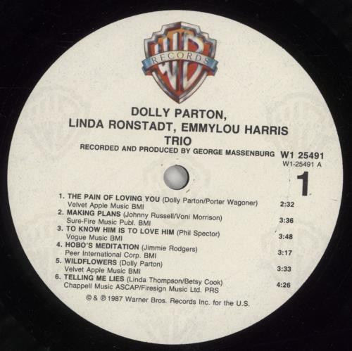 Dolly Parton Trio vinyl LP album (LP record) US PARLPTR860437