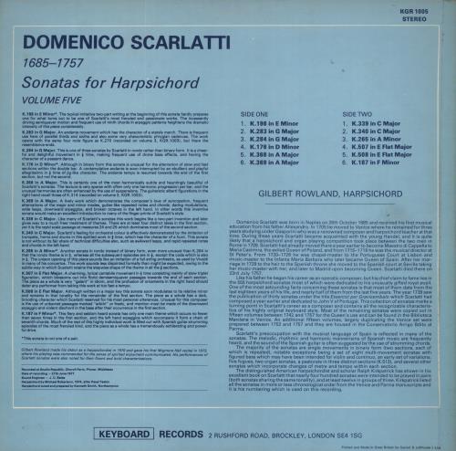Domenico Scarlatti Scarlatti: Sonatas For Harpsichord, Vol. 5 vinyl LP album (LP record) UK D4ZLPSC861667