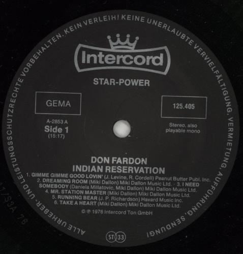 Don Fardon Indian Reservation vinyl LP album (LP record) German DF1LPIN875923