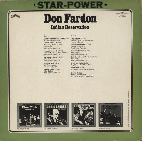 Don Fardon Indian Reservation vinyl LP album (LP record) German DF1LPIN875923
