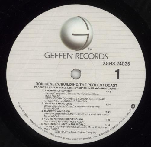 Don Henley Building The Perfect Beast vinyl LP album (LP record) Canadian DHNLPBU879920